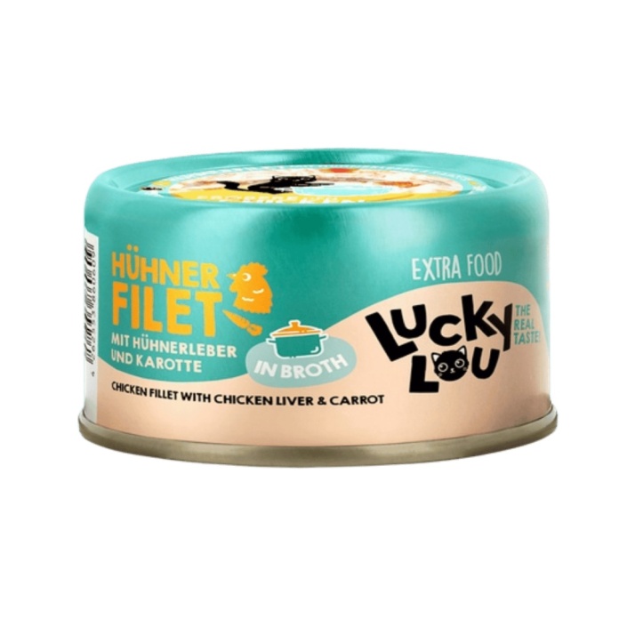 Lucky Lou Extrafood Kurczak i wątróbka z kurczaka w bulionie 70 g - karma uzupełniająca dla kota w puszce